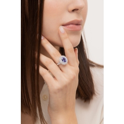 Tanzanite double diamond halo ring in 18kt white gold 2