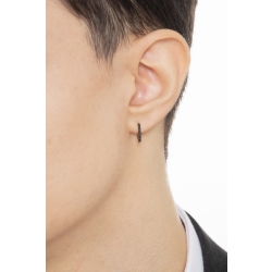 Mono orecchino da uomo a cerchio in oro bianco 18k con diamanti neri, diametro 1.10 cm 2