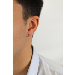 Mono orecchino a lobo in oro rosa 18k con croce in diamanti neri e punte brunite, uomo 2