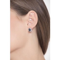18k white gold halo stud earrings with blue sapphires and diamonds  2