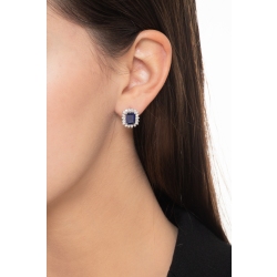 Boucles d'Oreilles en Or Blanc 18k avec Saphirs Bleus Rectangulaires et Diamants 2
