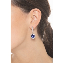 White gold 18k drop earrings with blue sapphires oval cut and diamonds  2
