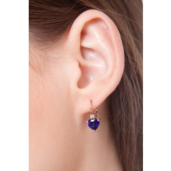 Boucles d’oreilles or rose 18k saphirs bleus cœur et diamants 2