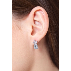 Fancy earrings with round cut diamonds and aquamarine 2