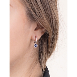 White gold 18k hoops prong setting with blue sapphires and diamonds halo 2