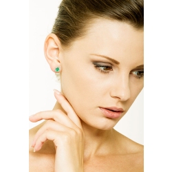 18k white gold halo stud earrings with diamonds and emeralds  2