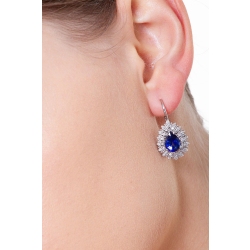 White gold 18k drop halo earrings with diamonds and blue sapphires  2