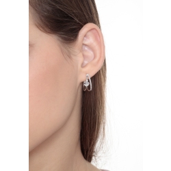 White gold 18k half hoops earrings with hearts and diamonds  2