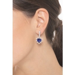 Boucles d’oreilles or blanc 18k saphirs cœur et diamants 2