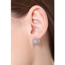 Pendientes redondos flor Oro Blanco 18k 2