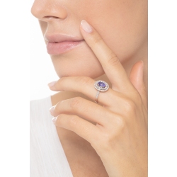 White gold 18k double halo ring with diamonds and tanzanite 2