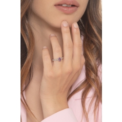 Anillo en oro blanco 18 quilates con una amatista y 2 diamantes 2