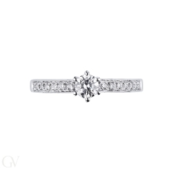 Solitaire setting six prongs with diamonds on the shank