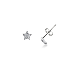Boucles d'oreilles puces étoile en or blanc 18k avec zircones
