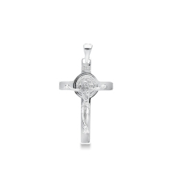 Pendentif religieux Or Blanc 18k Croix avec Jésus