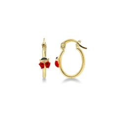 Boucles d'oreilles créoles avec coccinelle en or jaune 18k