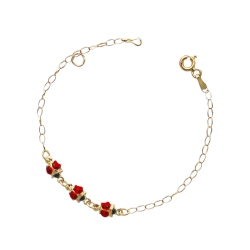 Pulsera infantil con tres mariquitas esmaltadas en oro amarillo 18k