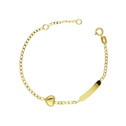 Pulsera en oro amarillo 18k con placa y corazón