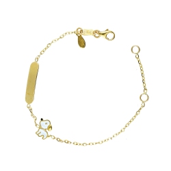 18k yellow gold bracelet with white dog charm and engravable platelet