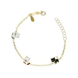 Pulsera en oro amarillo 18k con 3 gatitos 