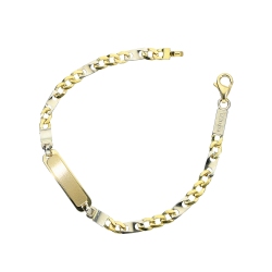 Pulsera niño en oro amarillo 18k con placa 14 cm
