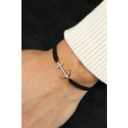 BRACCIALE uomo CON ANCORA IN BRILLANTI, TESSUTO NERO 2