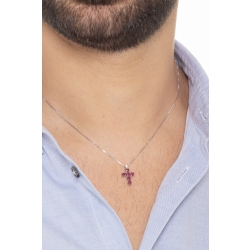 Collier en or blanc 18k avec croix ornée de rubis 2