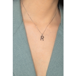 Weißgoldkette Buchstabe R aus schwarzen Diamanten 2