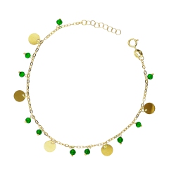 18k yellow gold bracelet with charms and green stones