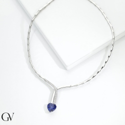 18k white gold necklace with heart blue sapphire and diamonds 2