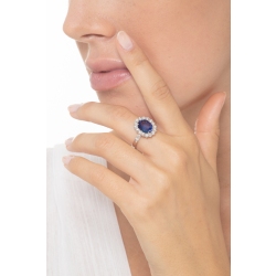 Bague or blanc avec saphir bleu et diamants 2