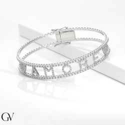 Pulsera rígida mujer AMORE Oro Blanco 18k inscripción personalisable