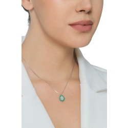 Halo pendant necklace in white gold 18k with emeralds and... 2