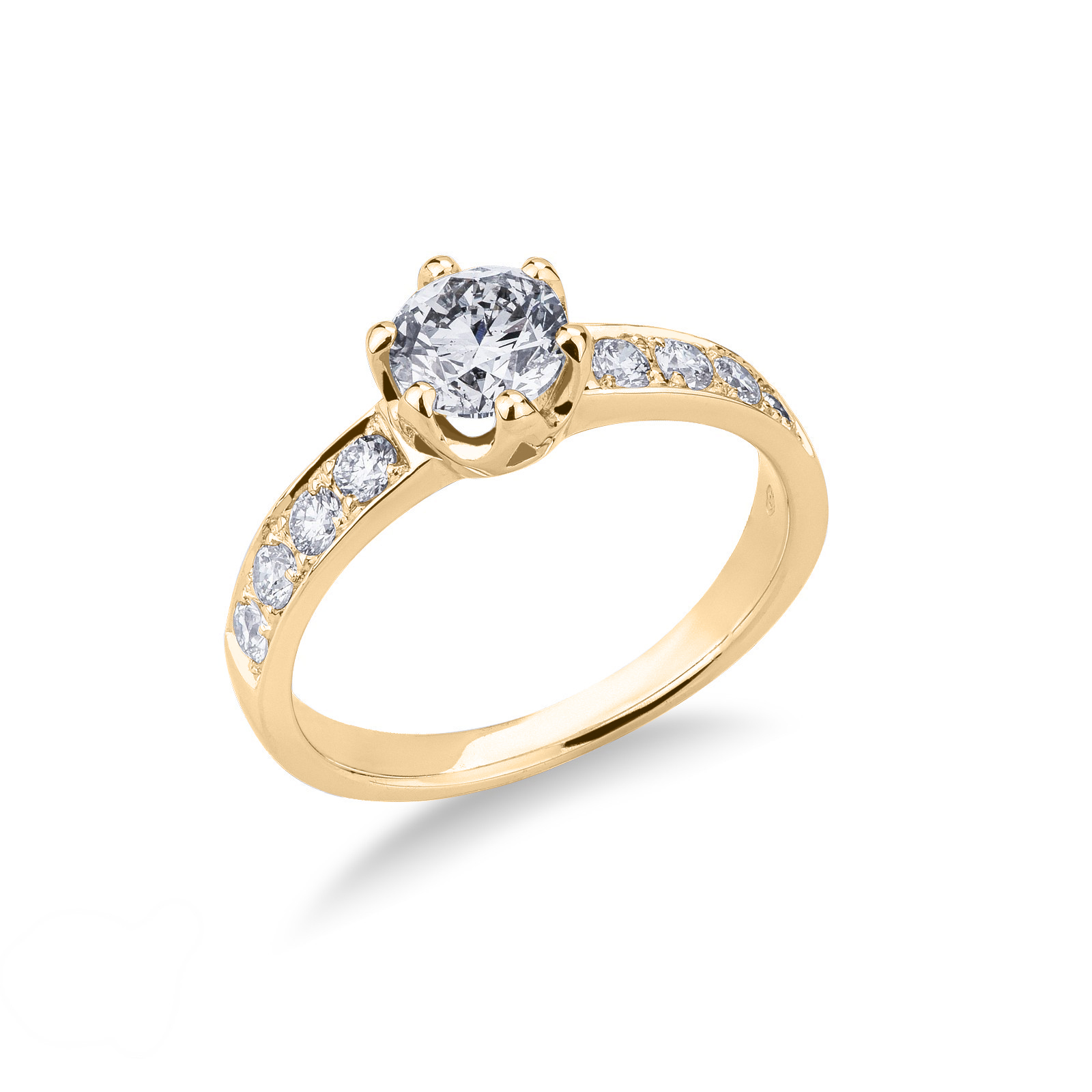 Solitärring 6er Krappenfassung mit Diamant besetzter Ringschiene 