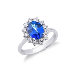 Halo Ring aus Weißgold 750 mit blauem Saphir und Diamanten 