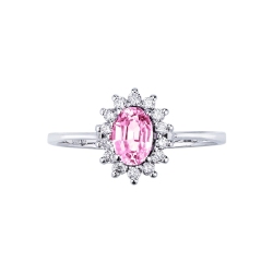 Anillo halo clásico en diamantes en oro blanco 18k con zafiro rosa 2