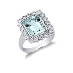 Weißgold 750 Halo Aquamarin Ring mit Diamanten
