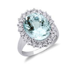Aquamarin Halo Ring mit Diamanten aus Weißgold 750