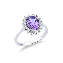 Amethyst Damenring 18K Weißgold mit Diamanten