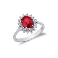 Rubin Halo Ring mit Diamanten Weißgold
