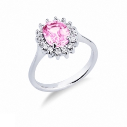 Bague femme en or blanc 18k avec saphir rose et diamants