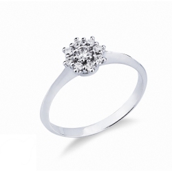 White gold 18k ring with diamonds flower and halo 8 diamonds 