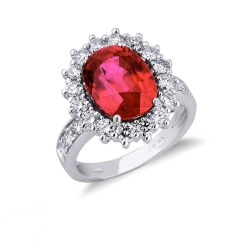 Halo ring white gold 18k with diamonds and ruby