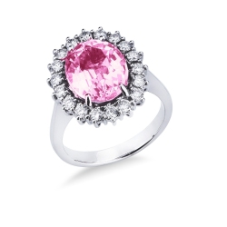 Anillo Lady Diana en oro blanco 18k con zafiro rosa y diamantes