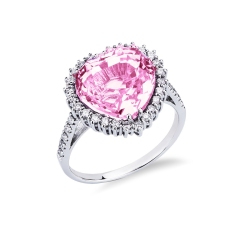 Bague en Or Blanc 18K avec Saphir Rose Cœur et Diamants