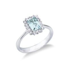 Bague halo en or blanc 18 carats avec aquamarine