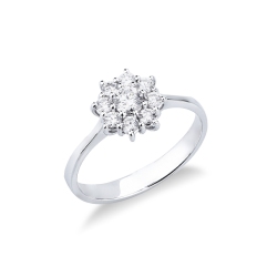 Flower halo ring in white gold 750 with diamonds