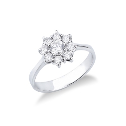 Diamond flower ring in white gold 18k