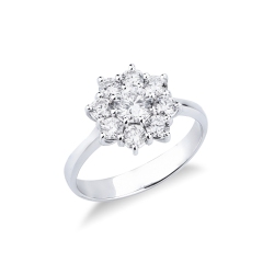 Anillo halo oro blanco 18k flor con diamante central de 0,50 Ct
