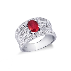 Band ring white gold 18k with a central ruby and diamonds 